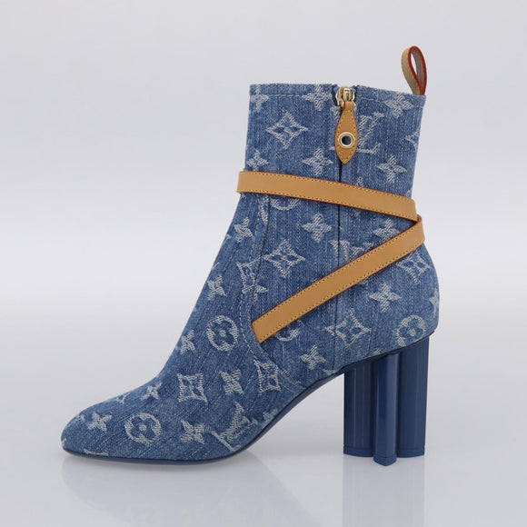 LOUIS VUITTON Monogram Denim Boots 36 Blue LV Auth 211476M