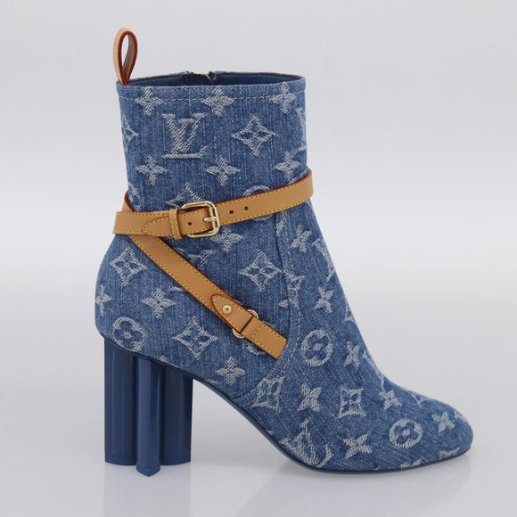 LOUIS VUITTON Monogram Denim Boots 36 Blue LV Auth 211476M