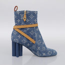 LOUIS VUITTON Monogram Denim Boots 36 Blue LV Auth 211476M-4