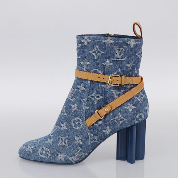 LOUIS VUITTON Monogram Denim Boots 36 Blue LV Auth 211476M