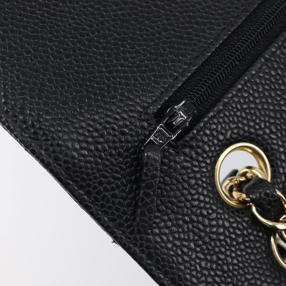 CHANEL Matelasse 25 Chain Shoulder Bag Caviar Skin Black Gold CC Auth 211485SAM