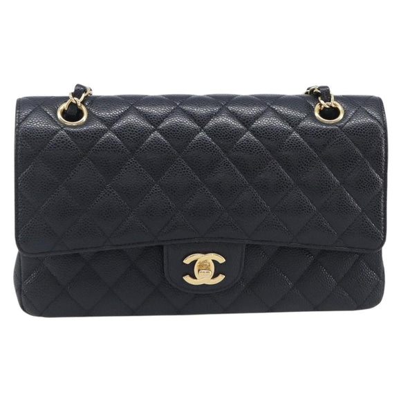 CHANEL Matelasse 25 Chain Shoulder Bag Caviar Skin Black Gold CC Auth 211485SAM