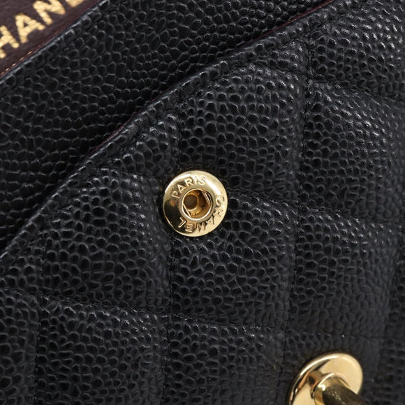 CHANEL Matelasse 25 Chain Shoulder Bag Caviar Skin Black Gold CC Auth 211485SAM