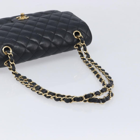 CHANEL Matelasse 25 Chain Shoulder Bag Caviar Skin Black Gold CC Auth 211485SAM