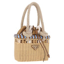 PRADA Wicker Hand Bag Tan Beige Gold Auth 211488M-1