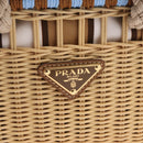 PRADA Wicker Hand Bag Tan Beige Gold Auth 211488M-14