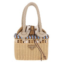 PRADA Wicker Hand Bag Tan Beige Gold Auth 211488M-2