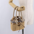 PRADA Wicker Hand Bag Tan Beige Gold Auth 211488M-22
