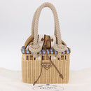 PRADA Wicker Hand Bag Tan Beige Gold Auth 211488M-23