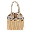 PRADA Wicker Hand Bag Tan Beige Gold Auth 211488M-3