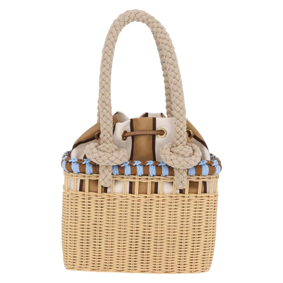 PRADA Wicker Hand Bag Tan Beige Gold Auth 211488M