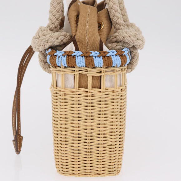 PRADA Wicker Hand Bag Tan Beige Gold Auth 211488M