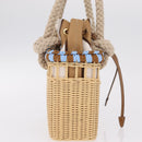 PRADA Wicker Hand Bag Tan Beige Gold Auth 211488M-5