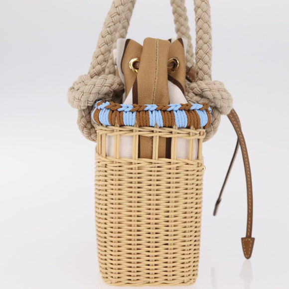 PRADA Wicker Hand Bag Tan Beige Gold Auth 211488M