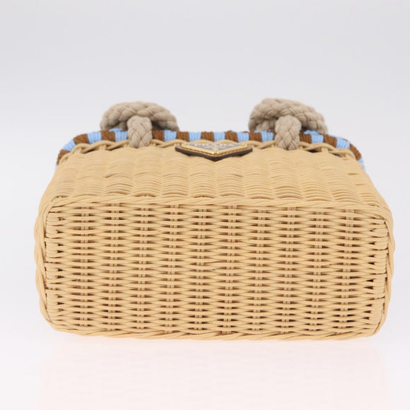 PRADA Wicker Hand Bag Tan Beige Gold Auth 211488M