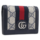 GUCCI GG Supreme Ophidia Sherry Line Wallet PVC Navy Silver 523155 Auth 211508V-1