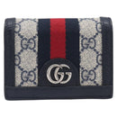 GUCCI GG Supreme Ophidia Sherry Line Wallet PVC Navy Silver 523155 Auth 211508V-2