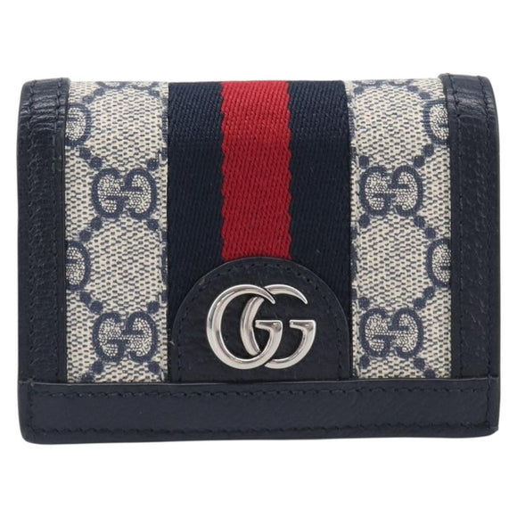 GUCCI GG Supreme Ophidia Sherry Line Wallet PVC Navy Silver 523155 Auth 211508V