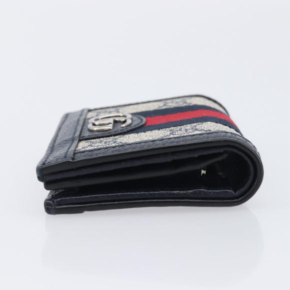 GUCCI GG Supreme Ophidia Sherry Line Wallet PVC Navy Silver 523155 Auth 211508V