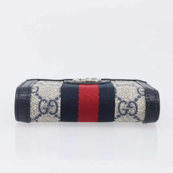 GUCCI GG Supreme Ophidia Sherry Line Wallet PVC Navy Silver 523155 Auth 211508V
