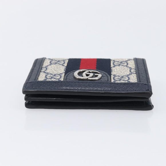 GUCCI GG Supreme Ophidia Sherry Line Wallet PVC Navy Silver 523155 Auth 211508V