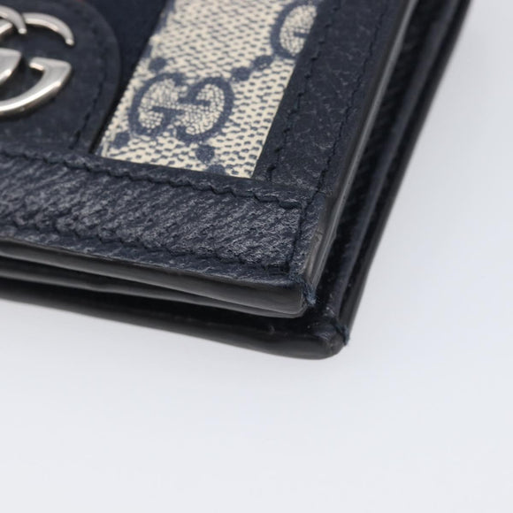 GUCCI GG Supreme Ophidia Sherry Line Wallet PVC Navy Silver 523155 Auth 211508V