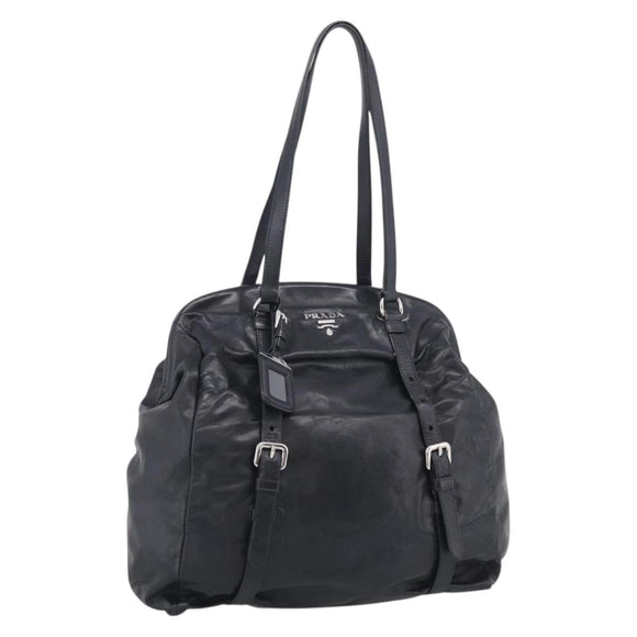 PRADA Vitellolux Tote Bag Leather Black Silver Auth 211512A