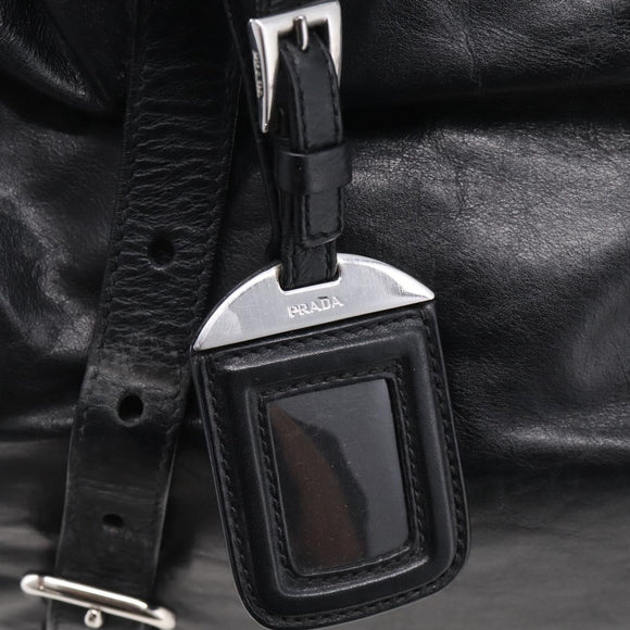PRADA Vitellolux Tote Bag Leather Black Silver Auth 211512A