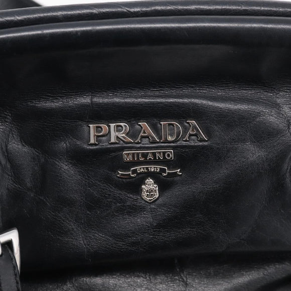 PRADA Vitellolux Tote Bag Leather Black Silver Auth 211512A