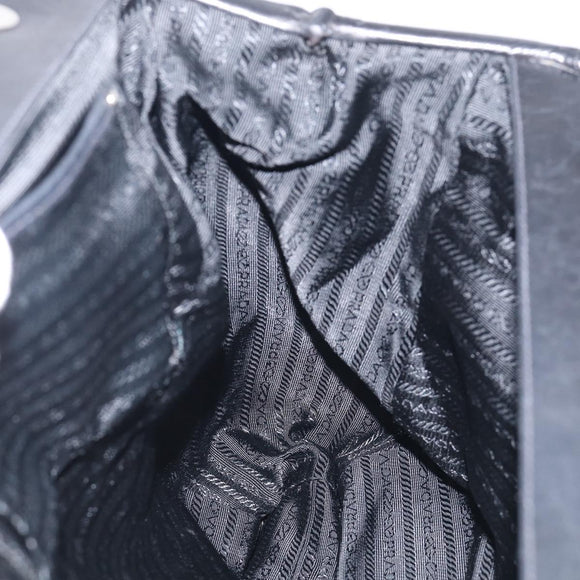 PRADA Vitellolux Tote Bag Leather Black Silver Auth 211512A