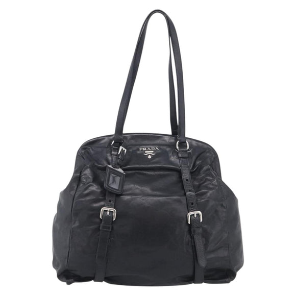PRADA Vitellolux Tote Bag Leather Black Silver Auth 211512A