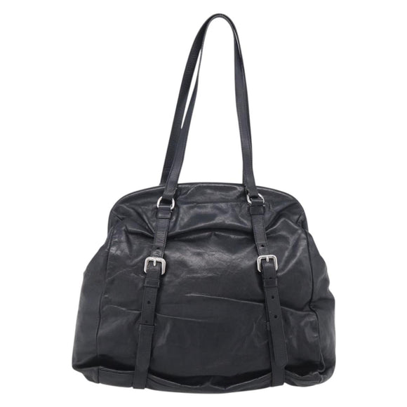 PRADA Vitellolux Tote Bag Leather Black Silver Auth 211512A