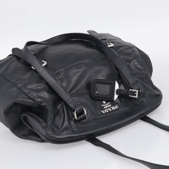 PRADA Vitellolux Tote Bag Leather Black Silver Auth 211512A