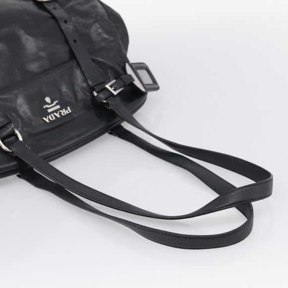 PRADA Vitellolux Tote Bag Leather Black Silver Auth 211512A