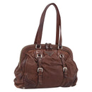 PRADA Tote Bag Leather Brown Silver Auth 211514V-1