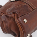 PRADA Tote Bag Leather Brown Silver Auth 211514V-11