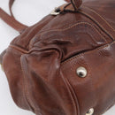 PRADA Tote Bag Leather Brown Silver Auth 211514V-13
