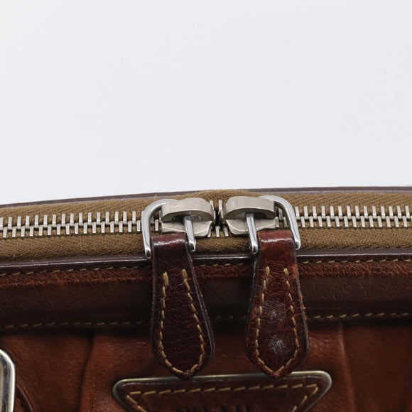 PRADA Tote Bag Leather Brown Silver Auth 211514V