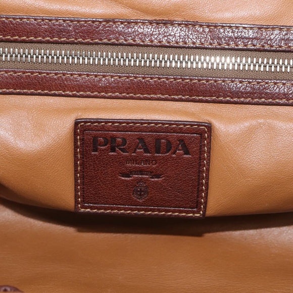 PRADA Tote Bag Leather Brown Silver Auth 211514V