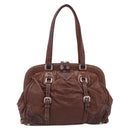 PRADA Tote Bag Leather Brown Silver Auth 211514V-2