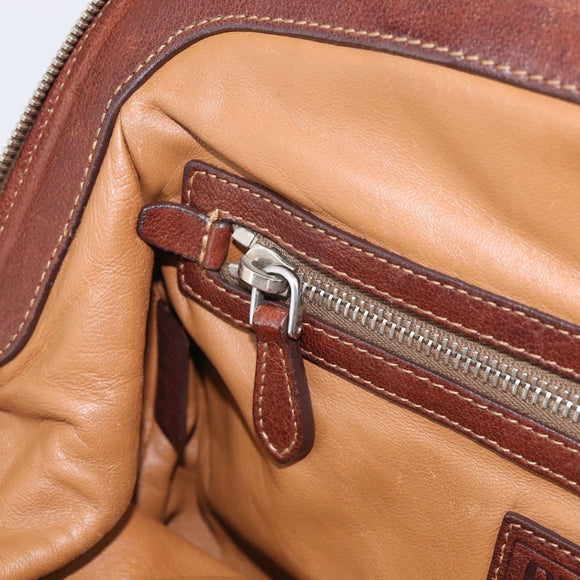 PRADA Tote Bag Leather Brown Silver Auth 211514V