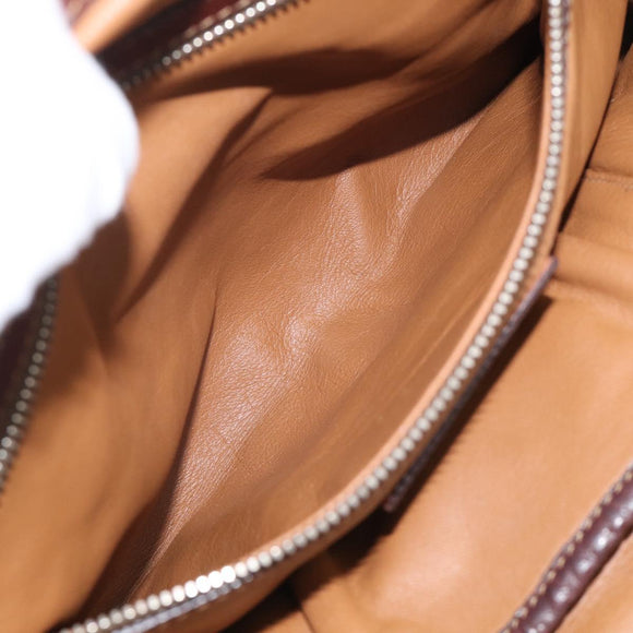 PRADA Tote Bag Leather Brown Silver Auth 211514V