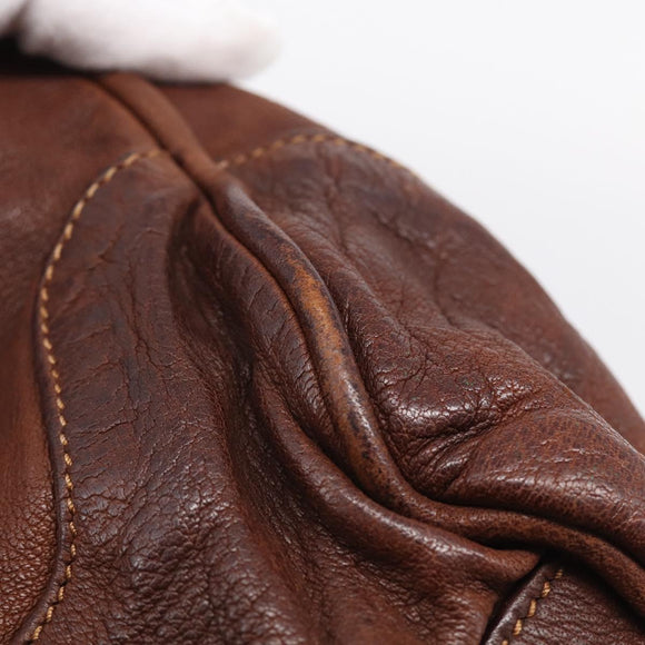 PRADA Tote Bag Leather Brown Silver Auth 211514V
