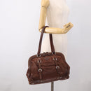 PRADA Tote Bag Leather Brown Silver Auth 211514V-25