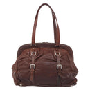PRADA Tote Bag Leather Brown Silver Auth 211514V-3
