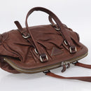 PRADA Tote Bag Leather Brown Silver Auth 211514V-6