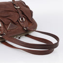 PRADA Tote Bag Leather Brown Silver Auth 211514V-7