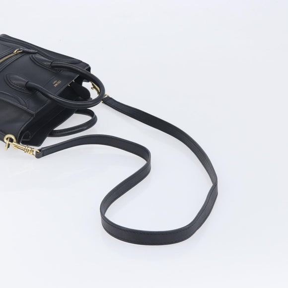 CELINE Luggage Nano shopper Hand Bag Leather 2way Black Gold Auth 211515V