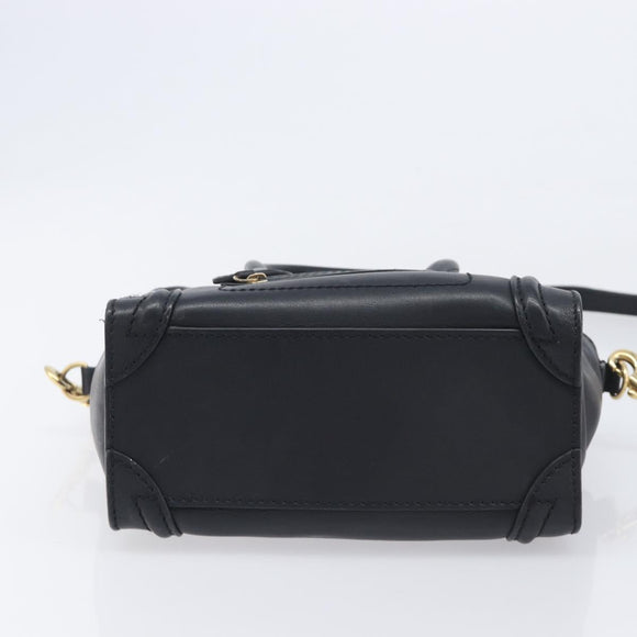 CELINE Luggage Nano shopper Hand Bag Leather 2way Black Gold Auth 211515V