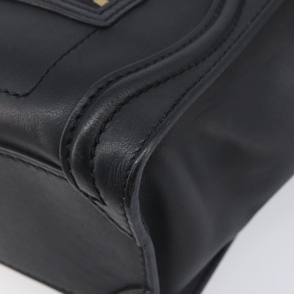 CELINE Luggage Nano shopper Hand Bag Leather 2way Black Gold Auth 211515V